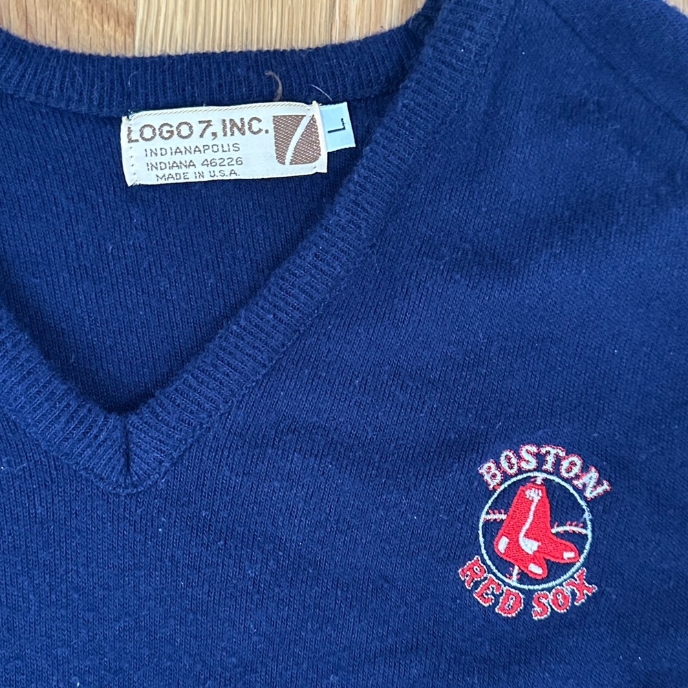 LOGO 7 Men's Navy Blue Acrylic Crewneck Sweater vintage Red Sox